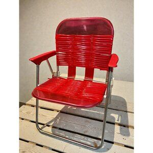 Vintage Red Childrens Jelly tube Folding Chair With Metal Frame For Outdoor Use